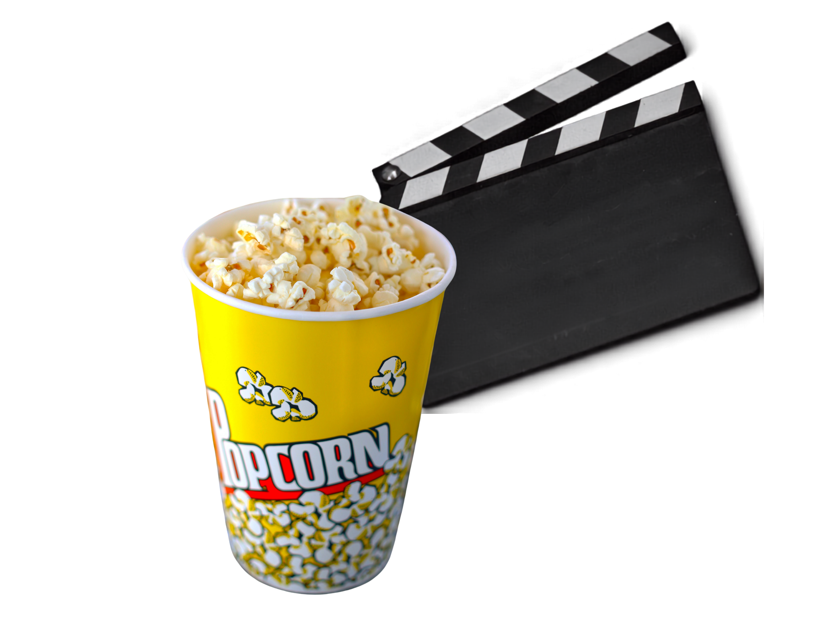 Popcorn bucket and film clapperboard