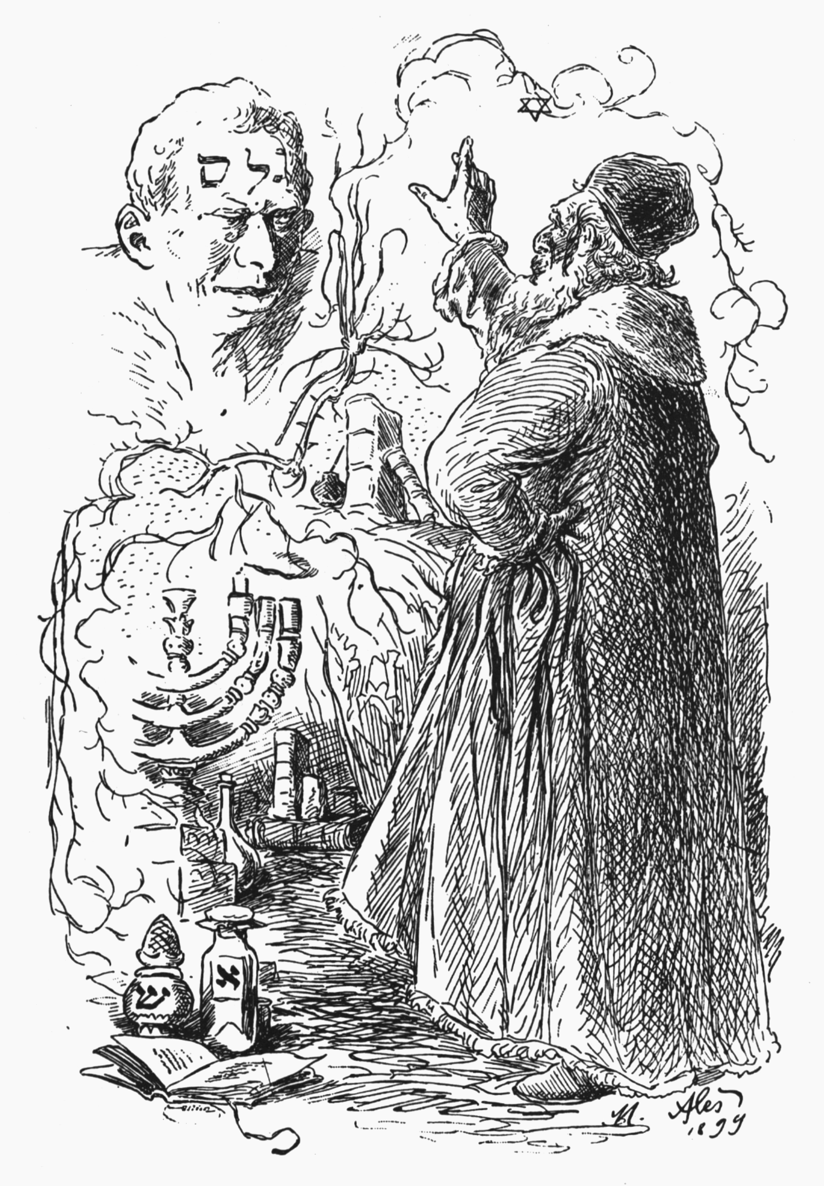1899 illustration of the Golem of Prague by Mikoláš Aleš