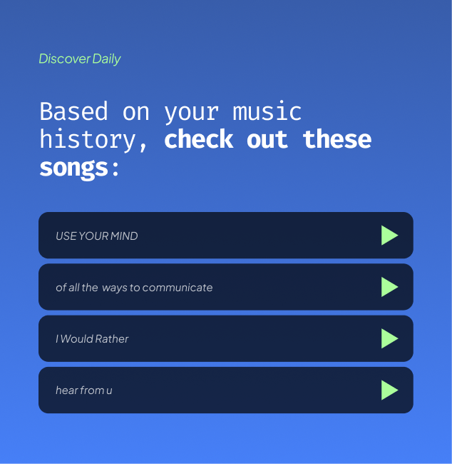 Discover Daily song recommendations based on listening history