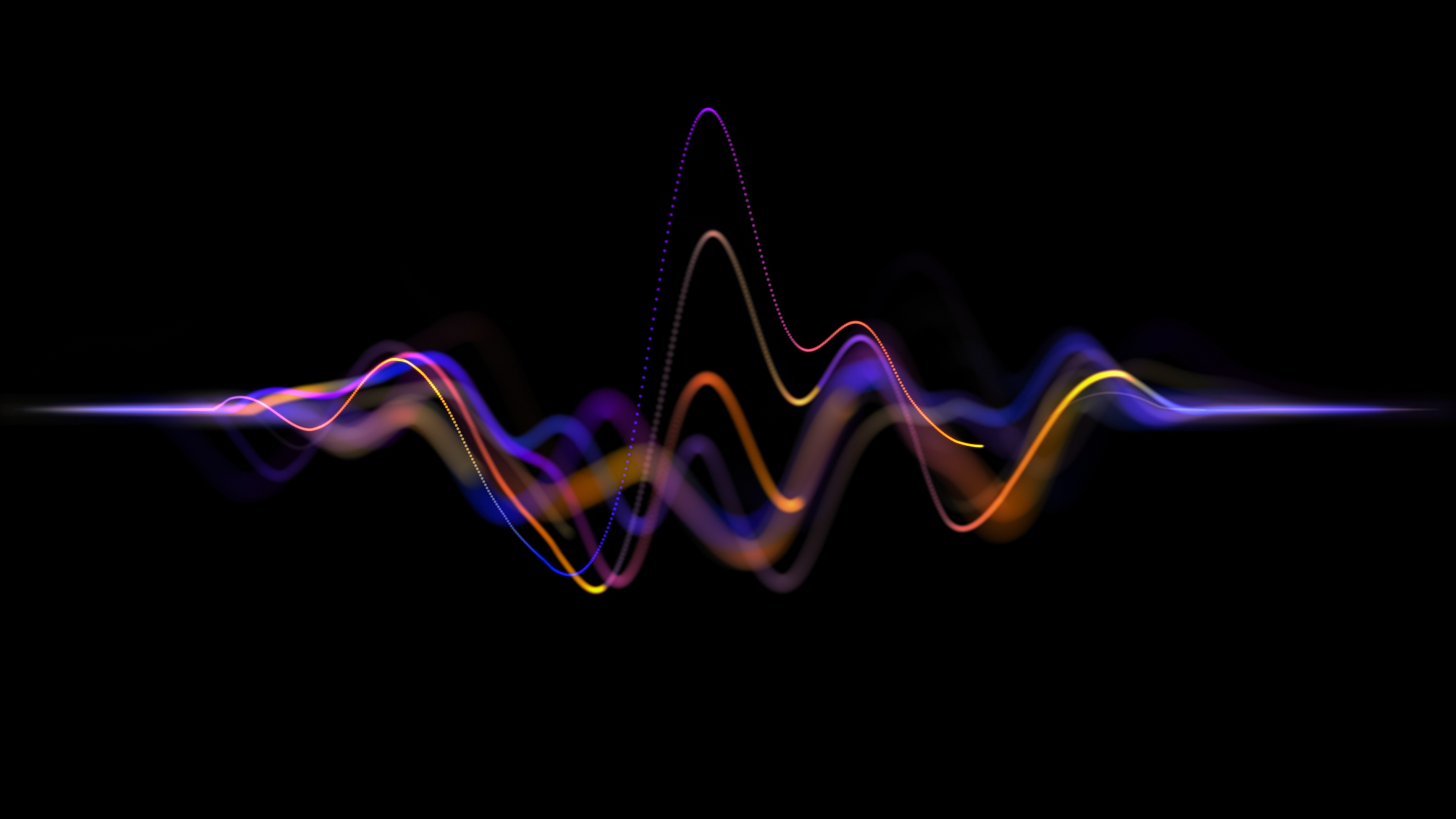 Colorful glowing audio waveforms on a black background